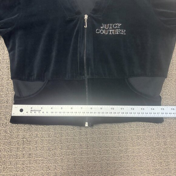Vintage Juicy Couture Tracksuit Jacket Large Black Velour Cropped Y2K Rhinestone - Picture 5 of 11